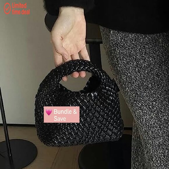 Mini Woven Vegan Leather Tote Bag, Crossbody Shoulder Purse with Zipper Pocket - Picture 4 of 8